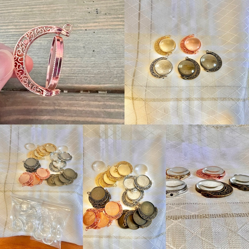 Pendant Trays, Bezel trays and cabochons, jewelry crafting supplies,